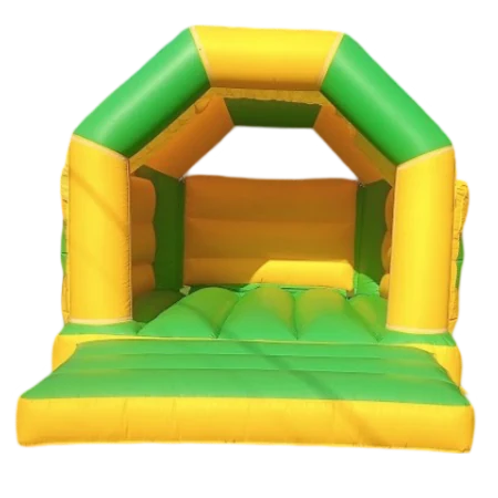 Green and yellow A-Frame bouncy castle