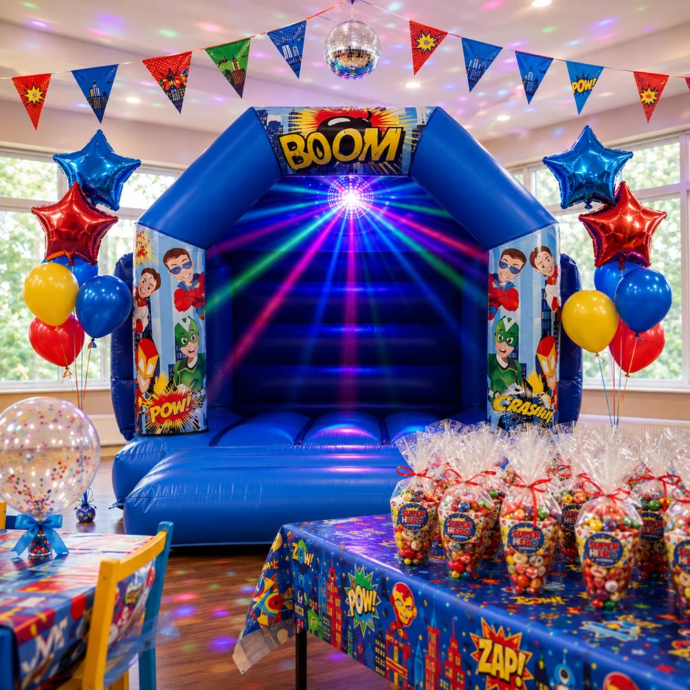 Superhero themed party setup