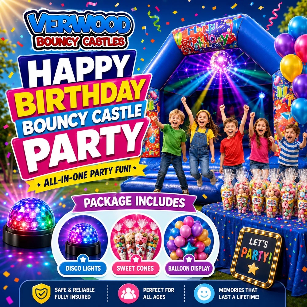 Happy Birthday themed bouncy castle party package